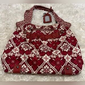 Fossil Red and Cream Floral Shoulder Bag